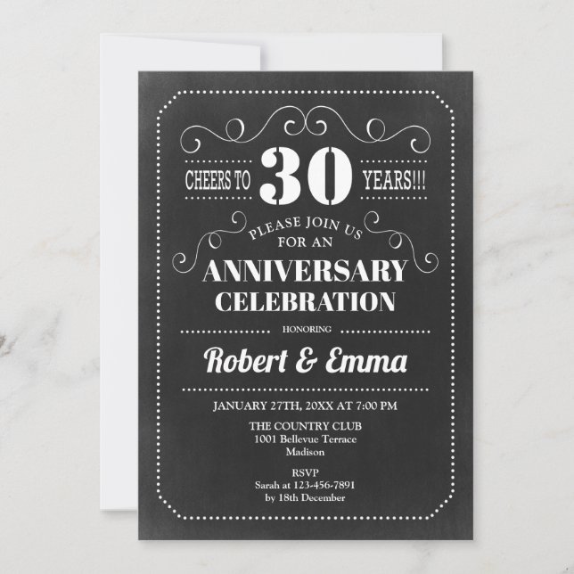 30th Wedding Anniversary Party - Chalkboard Invitation (Front)