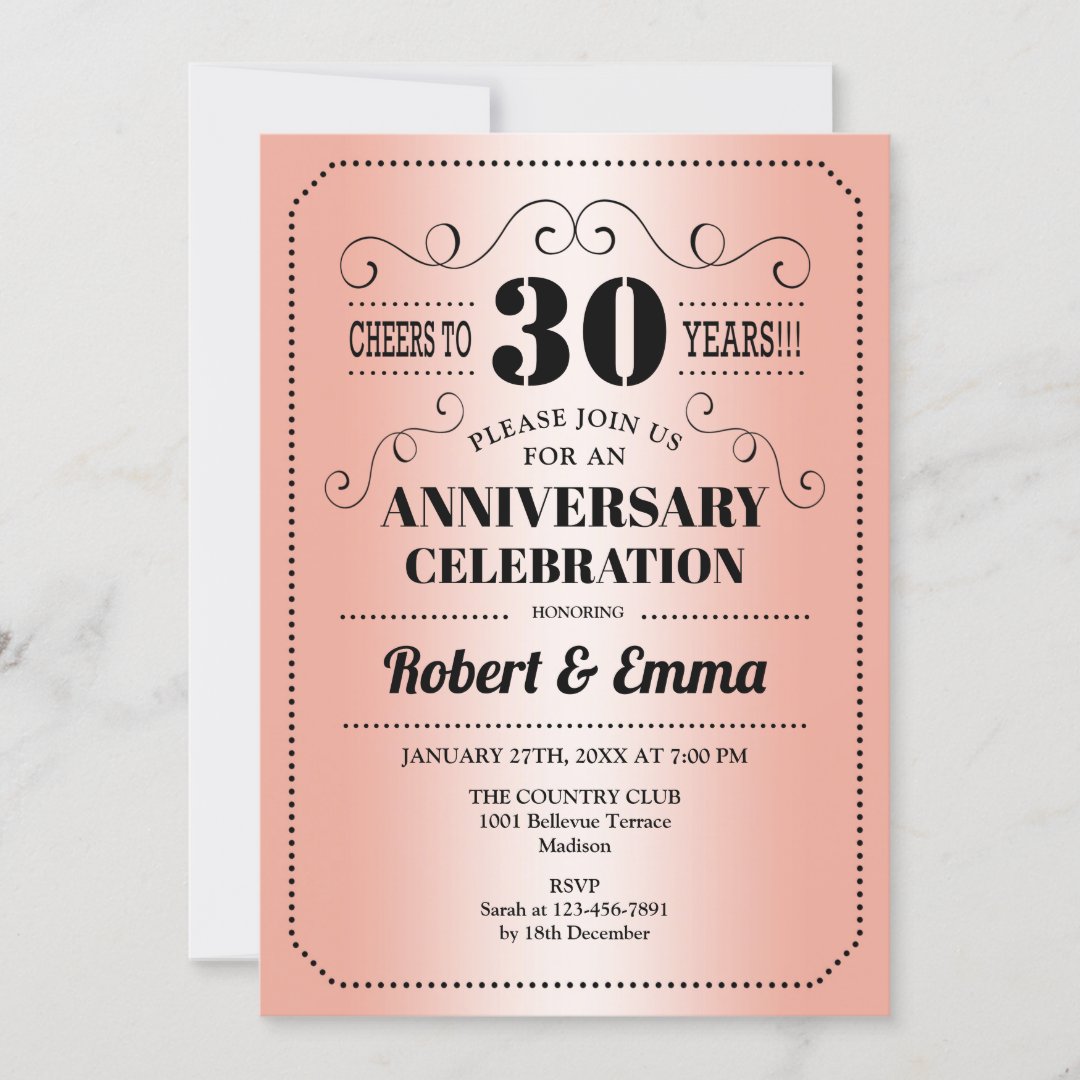 30th Wedding Anniversary Party - Coral Invitation | Zazzle