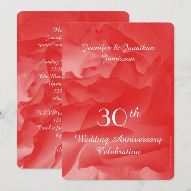 30th Wedding Anniversary Party, Coral Pink Rose  Invitation (Front/Back)