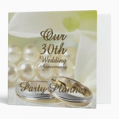 30th Wedding Anniversary Party Planner Gold Pearls 3 Ring Binder