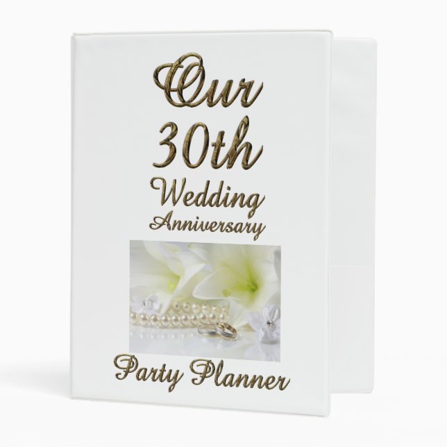 30th Wedding Anniversary Party Planner Gold Pearls Mini Binder (Front/Inside)