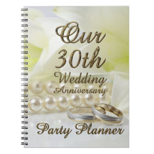 30th Wedding Anniversary Party Planner Gold Pearls Notebook