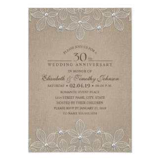 30th Wedding Anniversary Party Rustic Pearl Lace Card