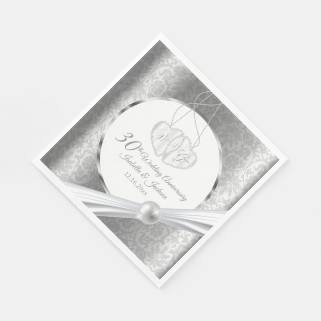 30th Wedding Anniversary - Pearl and Silver Napkins (Corner)