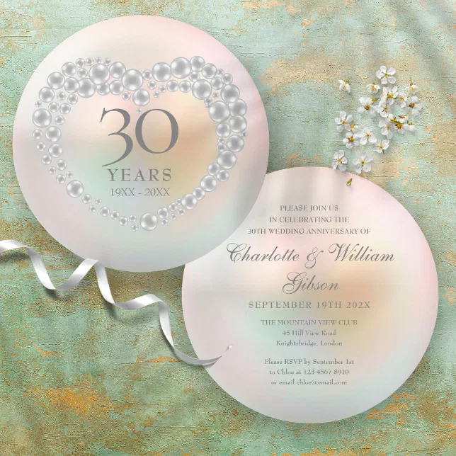 30th Wedding Anniversary Pearl Circular Invitation | Zazzle