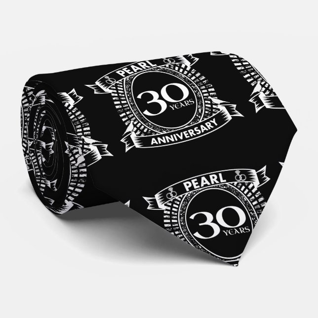 30th wedding anniversary pearl crest neck tie (Rolled)