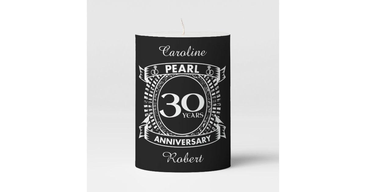 30th wedding anniversary pearl crest pillar candle | Zazzle