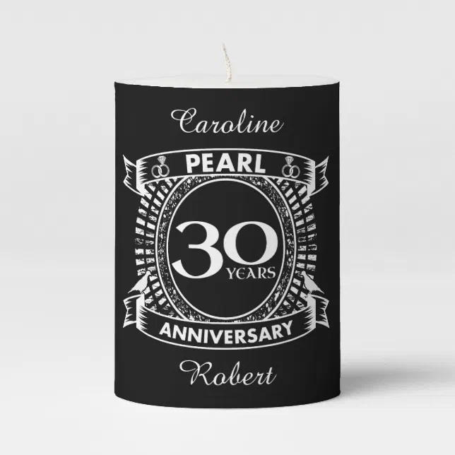 30th wedding anniversary pearl crest pillar candle | Zazzle