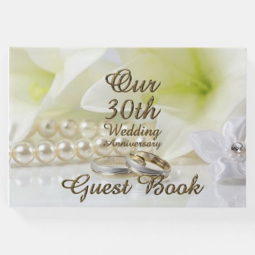 30th Wedding Anniversary Pearl Gold Typography Guest Book