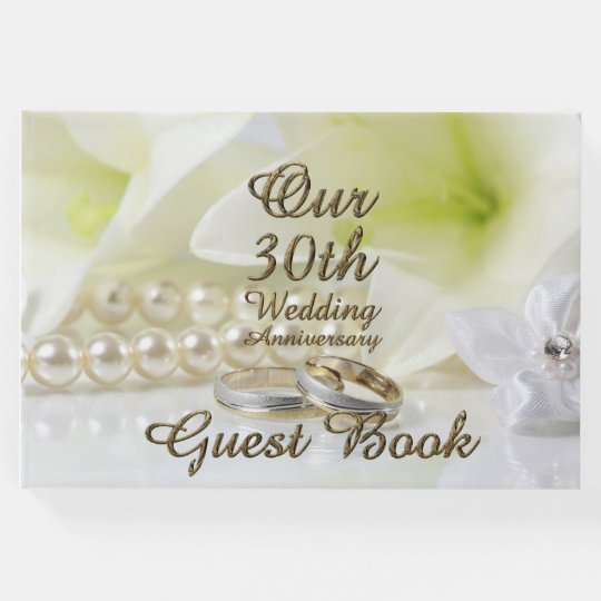 30th Wedding Anniversary Pearl Gold Typography Guest Book Zazzle Com