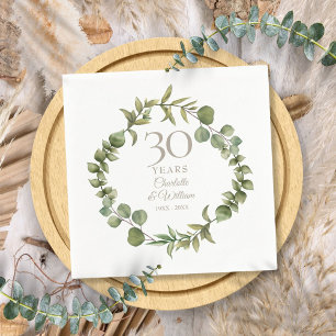 30th Wedding Anniversary Pearl Greenery Garland Napkins