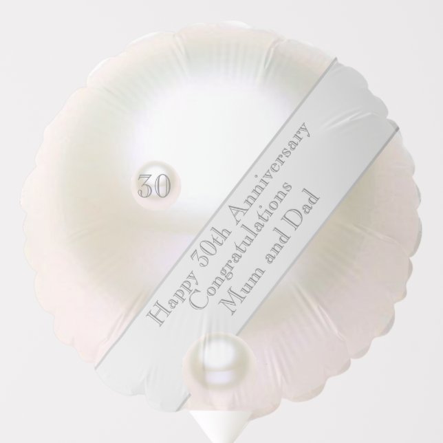 30th Wedding Anniversary Pearl Heart Balloon (Front)