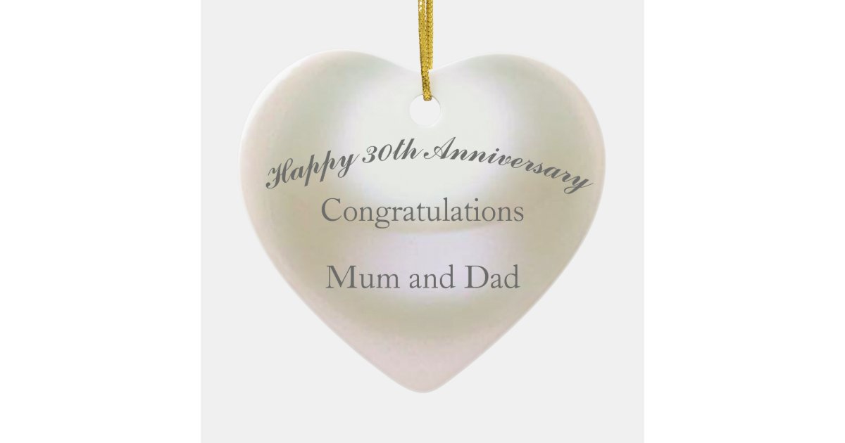 30th Wedding Anniversary Pearl Heart Ceramic Ornament | Zazzle