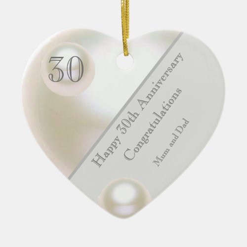 30th Wedding Anniversary Pearl Heart Ceramic Ornament