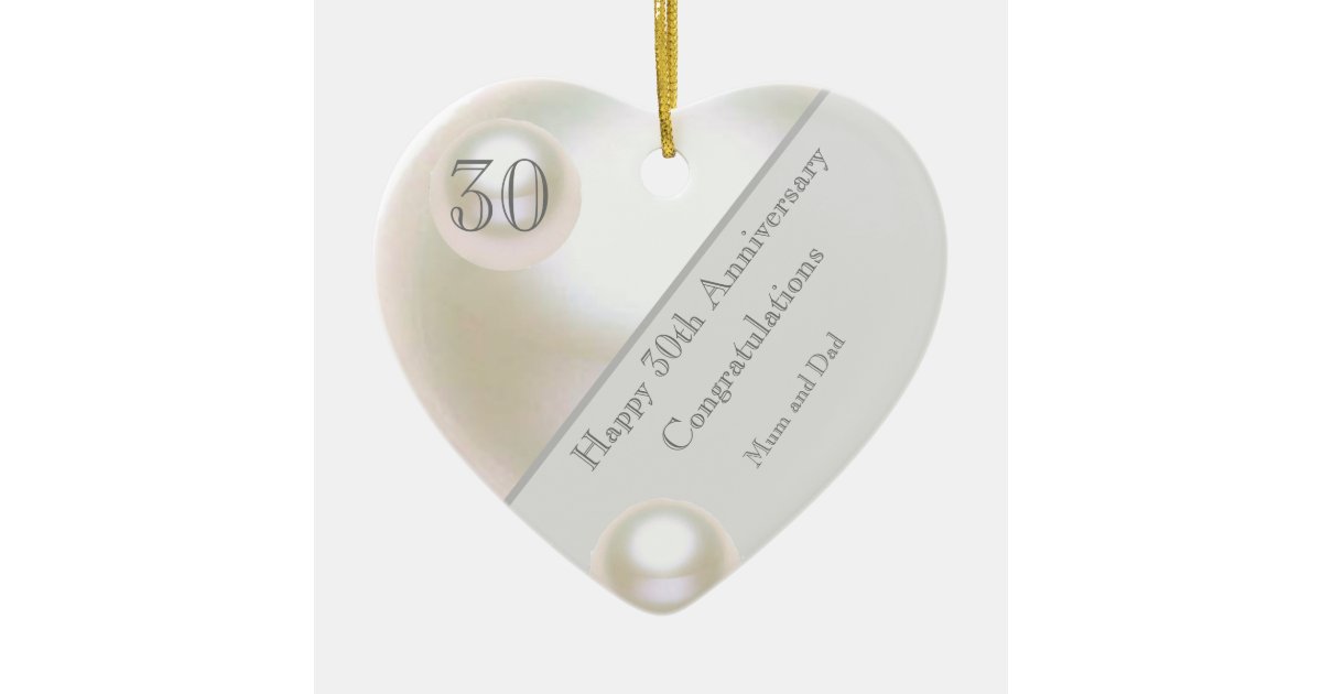 30th Wedding Anniversary Pearl Heart Ceramic Ornament | Zazzle