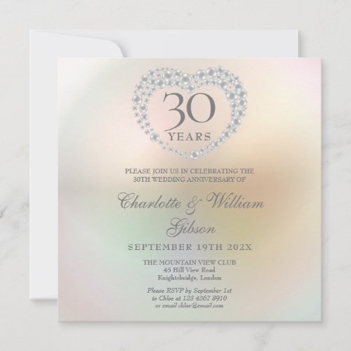 30th Wedding Anniversary Pearl Heart Square  Invitation