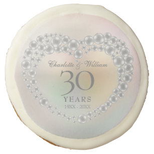  30th Wedding Anniversary Pearl Heart Sugar Cookie