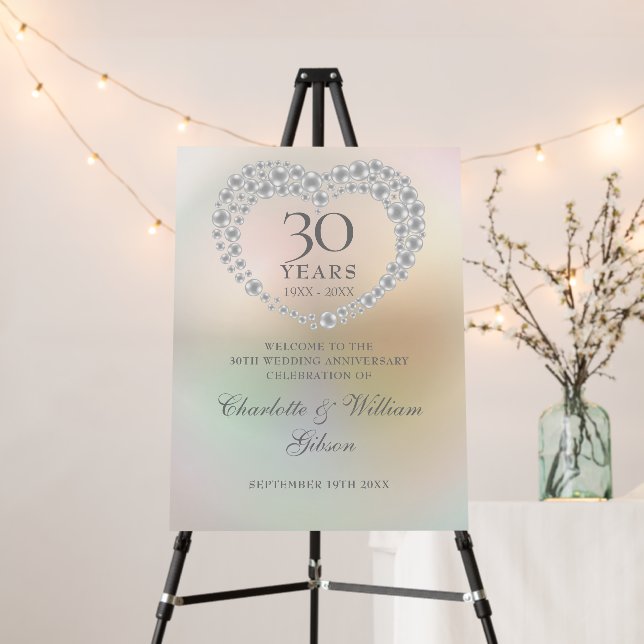 30th Wedding Anniversary Pearl Heart Welcome Sign (In Situ (Stand))