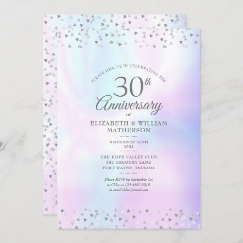 30th Wedding Anniversary Pearl Hearts Confetti  Invitation