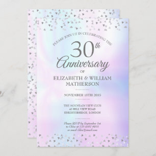 30th Wedding Anniversary Pearl Hearts Confetti Invitation