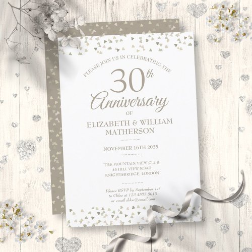 30th Wedding Anniversary Pearl Hearts Confetti  Invitation