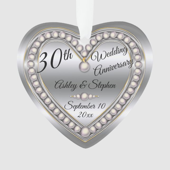 30th Wedding Anniversary Pearl Jubliee Keepsake Ornament (Front)