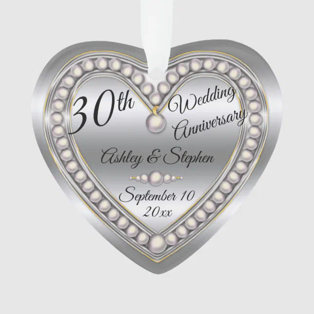 30th Wedding Anniversary Pearl Jubliee Keepsake Ornament | Zazzle