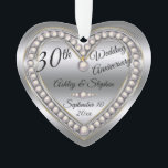 30th Wedding Anniversary Pearl Photo Keepsake Ornament<br><div class="desc">Elegant faux (printed) pearl jubilee on platinum and gold look 30th Wedding Anniversary keepsake ornament design by Holiday Hearts Designs (rights reserved). Template fields are provided for you to personalize with your names, anniversary and date. Font styles, sizes and positioning can be customized via the "Customize" button. As stated above,...</div>