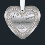 30th Wedding Anniversary Pearl Photo Keepsake Ornament<br><div class="desc">Elegant faux (printed) pearl jubilee on platinum and gold look 30th Wedding Anniversary keepsake ornament design by Holiday Hearts Designs (rights reserved). Template fields are provided for you to personalize with your names, anniversary and date. Font styles, sizes and positioning can be customized via the "Customize" button. As stated above,...</div>