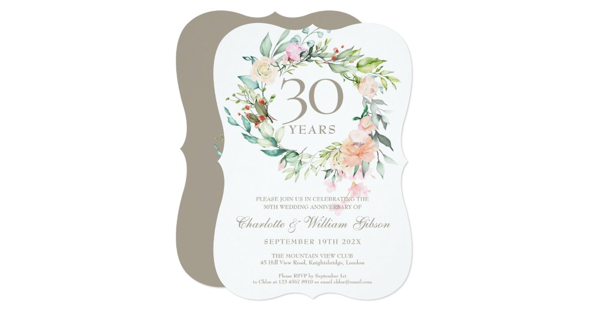 30th-wedding-anniversary-pearl-roses-floral-invitation-zazzle