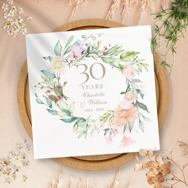 30th Wedding Anniversary Pearl Roses Garland  Napkins (30th Wedding Anniversary Pearl Roses Garland Napkins)