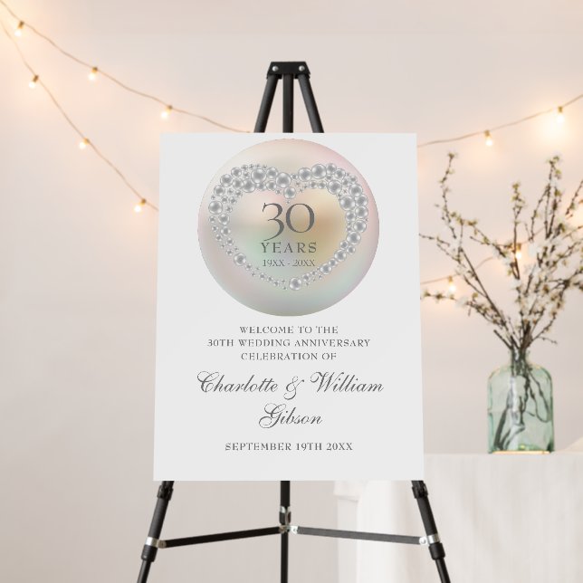 30th Wedding Anniversary Pearl Welcome Sign (In Situ (Stand))