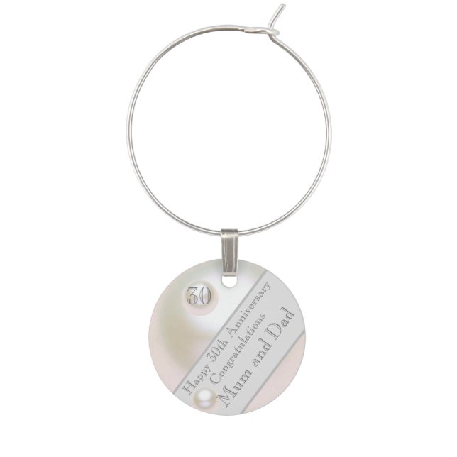 30th Wedding Anniversary Pearl Wine Charm (Front)
