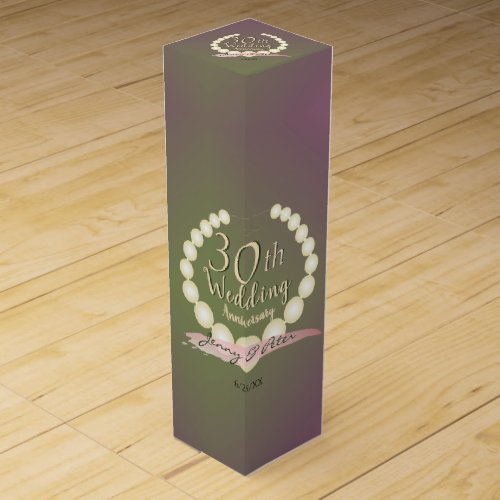 30th Wedding Anniversary Pearls and Plum Moss Wine Box