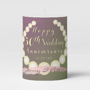 30th Wedding Anniversary Pearls Pillar Candle