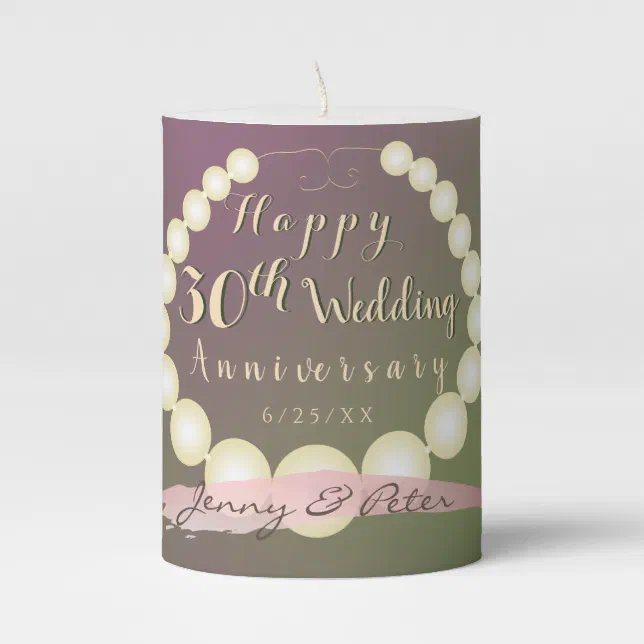 30th Wedding Anniversary Pearls Pillar Candle | Zazzle