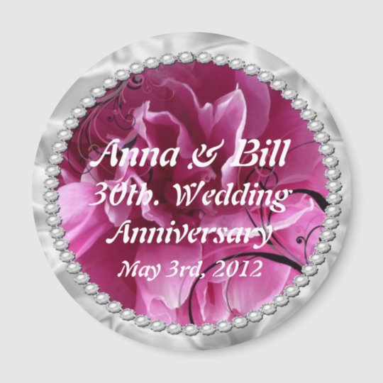 30th, wedding anniversary Pearls & Pink Floral Swi Magnet ...