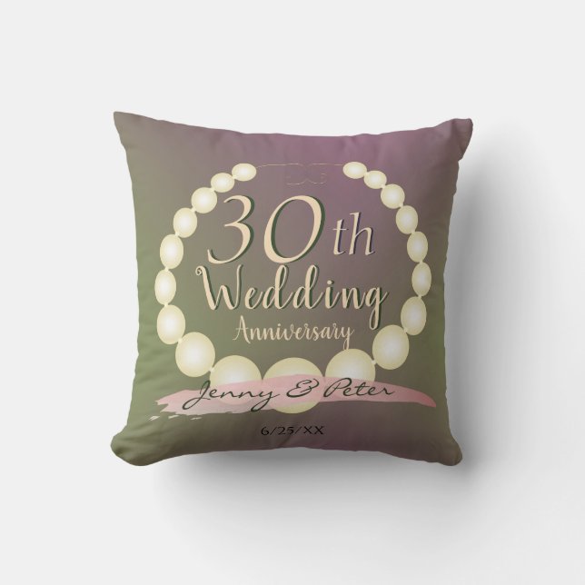 30th Wedding Anniversary Pearls Throw Pillow (Front)
