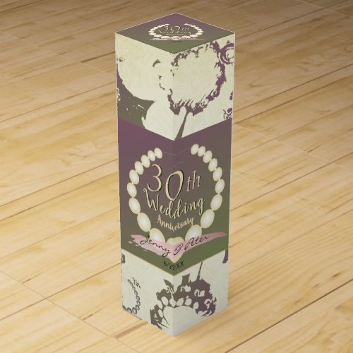 30th Wedding Anniversary Pearls White Floral Wine  Wine Box