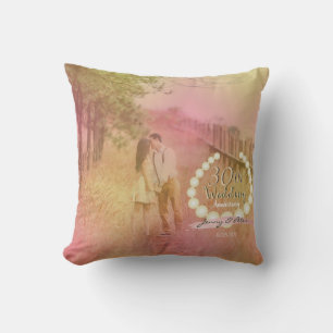30th Wedding Anniversary Photo Pearl Emblem Throw Pillow