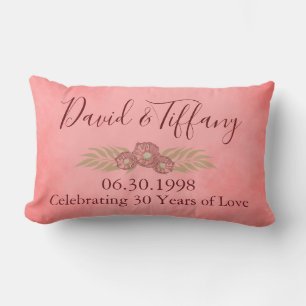 30th Wedding Anniversary Pink Personalize Floral Lumbar Pillow