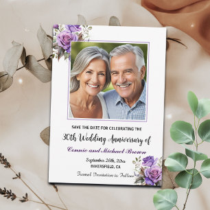 30th Wedding Anniversary Purple Roses Photo Save The Date