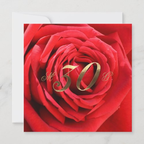 30th Wedding Anniversary Red Roses Heart Elegant Invitation
