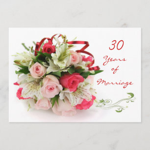 30th Wedding Anniversary. Roses and lilies Invitation