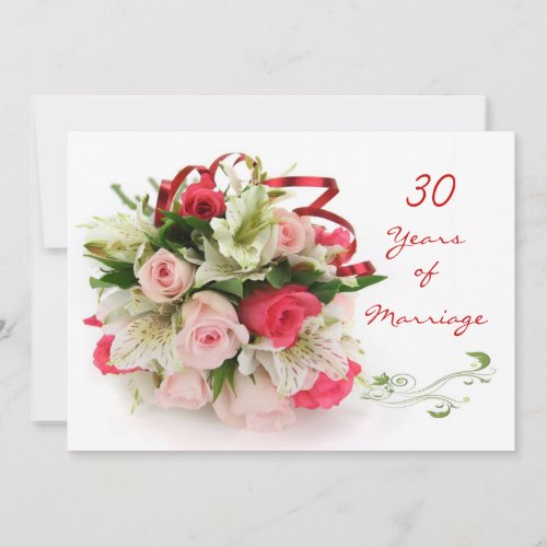 30th Wedding Anniversary  Roses and lilies Invitation