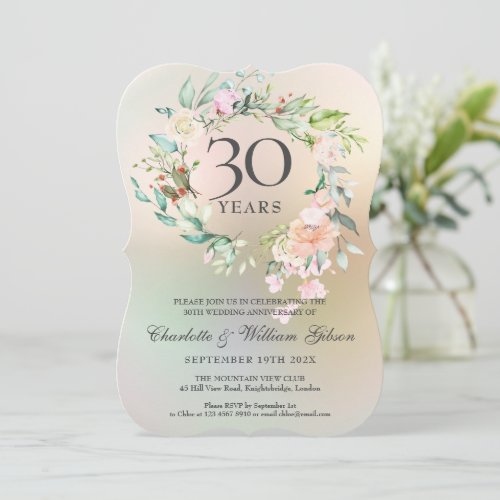 30th Wedding Anniversary Roses Floral Pearl  Invitation