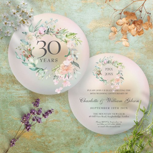 30th Wedding Anniversary  Roses Floral Pearl Invitation