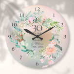 30th Wedding Anniversary Roses Floral Pearl  Large Clock<br><div class="desc">Featuring a delicate watercolor floral garland on a pearl background,  this chic botanical 30th wedding anniversary clock can be personalized with your special pearl anniversary details set in elegant typography. Designed by Thisisnotme©</div>