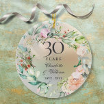 30th Wedding Anniversary Roses Garland Pearl Ceramic Ornament<br><div class="desc">Featuring a delicate watercolor floral greenery garland,  this chic botanical 30th wedding anniversary ornament can be personalized with your special anniversary information in elegant text on a pearl background. Designed by Thisisnotme©</div>