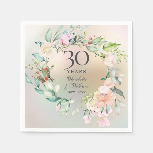 30th Wedding Anniversary Roses Garland Pearl Napkins